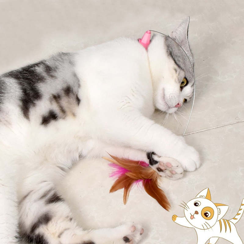 Cat Collar Toys Interactive Cat Toys Cat Teaser Stick Collar Self-help Feather Teaser Stick with Bell for Kittens Juguetes Gatos