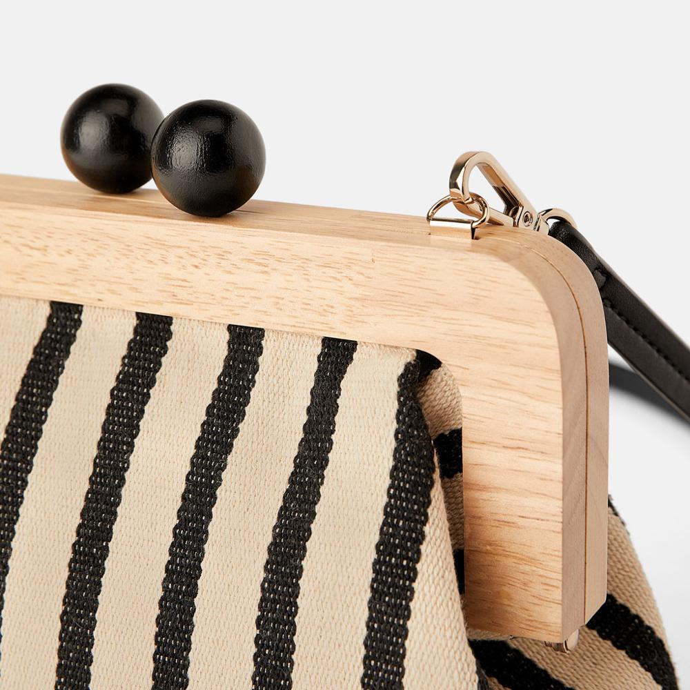 Vintage Striped Wooden Clip Bags shell bag luxury shoulder bags women messenger crossbody bag women canvas handbags