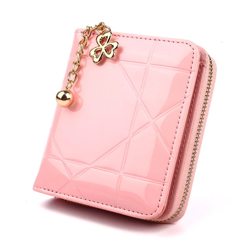 Mini Coin Purse Short 3 Folding Small Wallet Women Credit Card Holder Case Lady Patent Leather Money Bag Cute Pink 240626