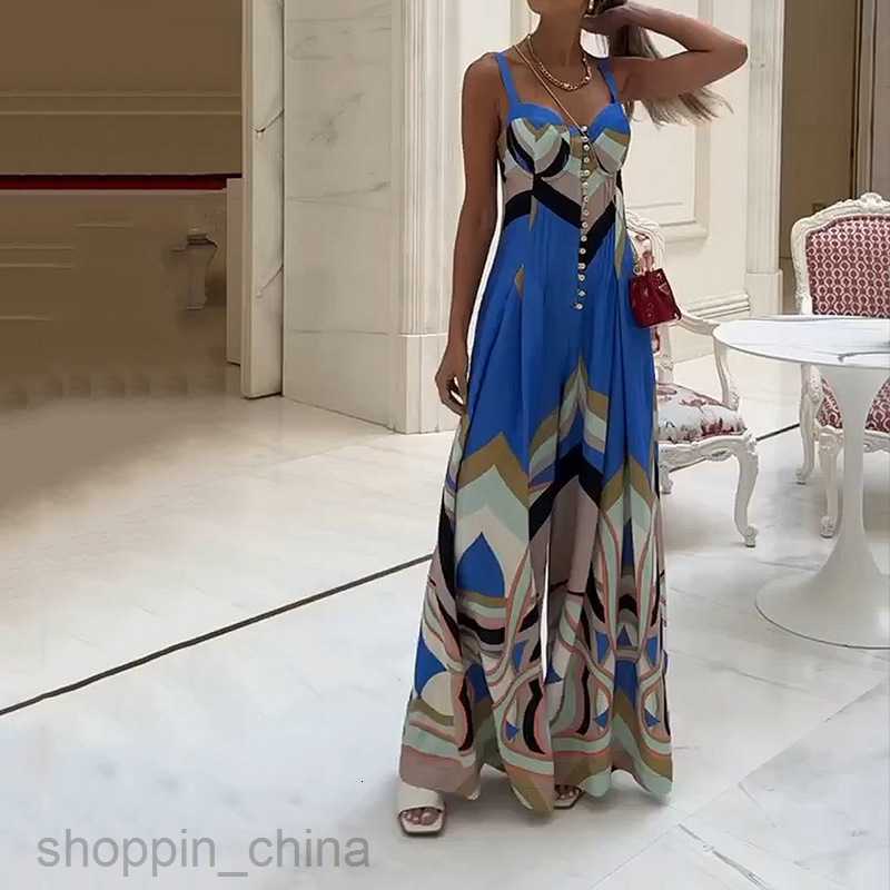 Basic Casual Women Dresses Fashionable women's clothing new sexy camisole loose printed button up jumpsuit