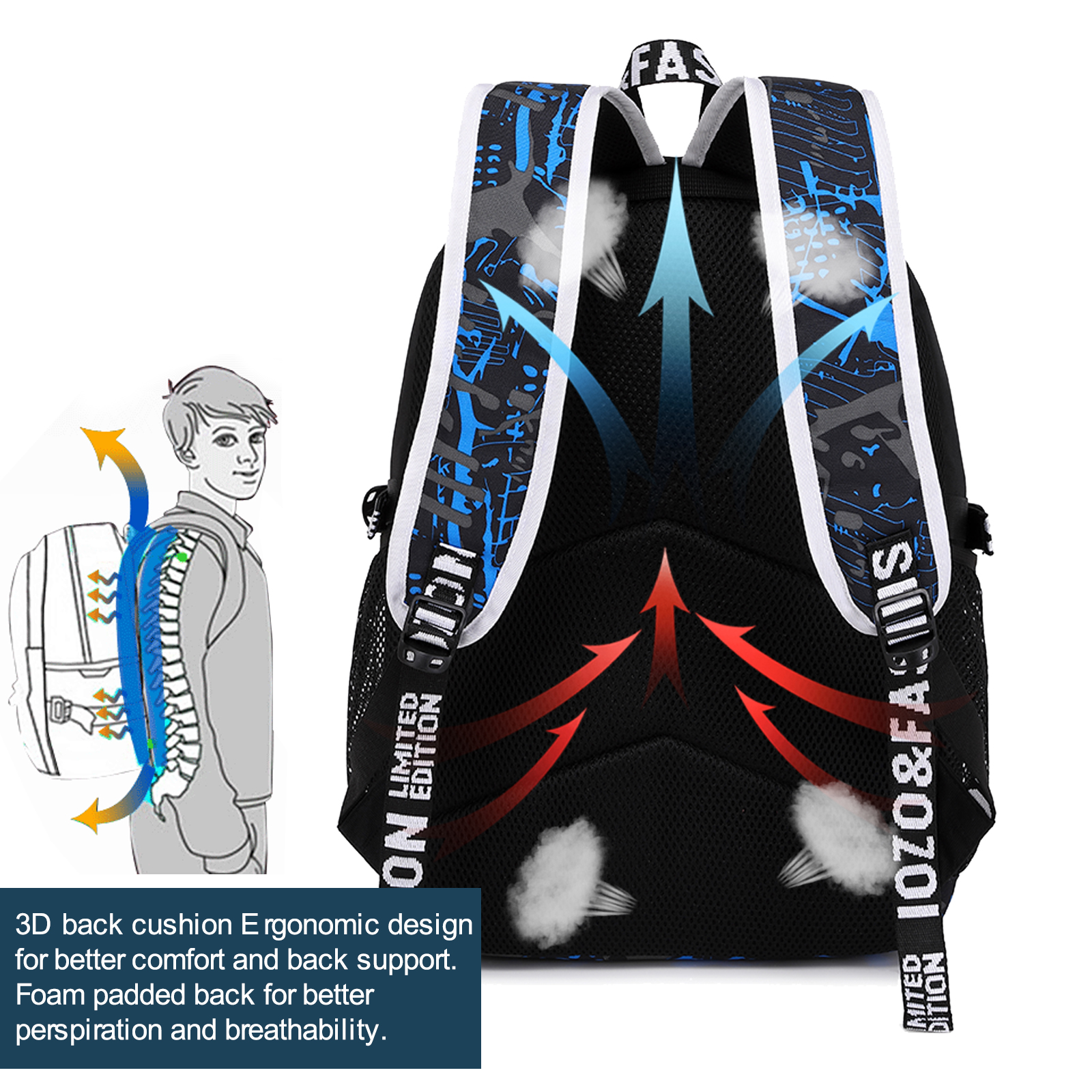 Mochila de gran capacidad para estudiantes de secundaria, impermeable, con estampado de Nightglow, a la moda, para hombre y mujer