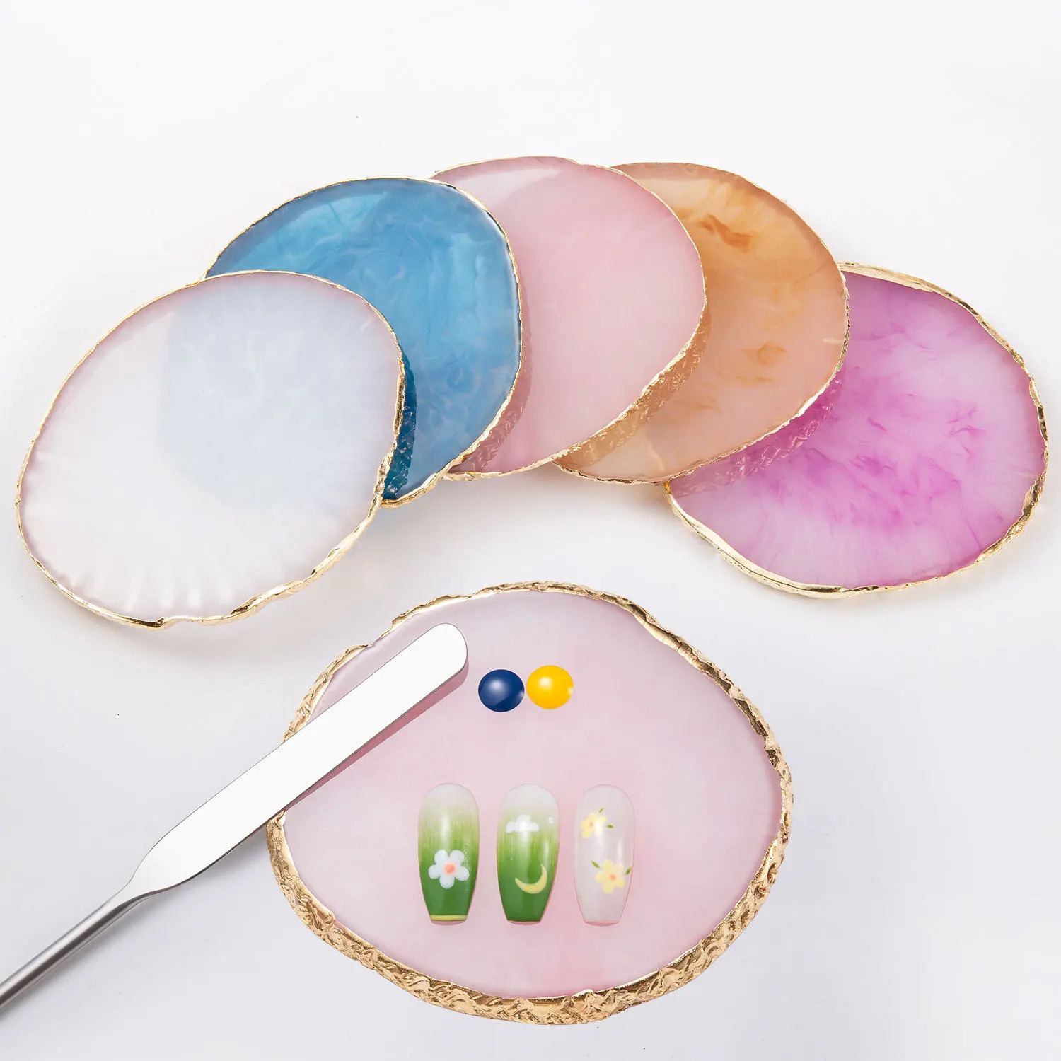 Natural Resin Agate Stone Nail Art Palette False Nail Color Palette Gel Polishing Display Rack Nail Enhancement Tool 240627