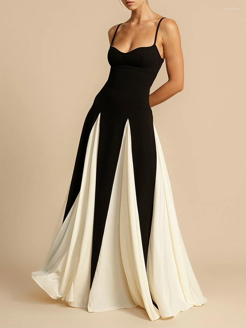 Casual Dresses CHQCDarlys Women S Spaghetti Straps Maxi Dress Elegant Contrast Low Cut Sleeveless Backless Flowy Swing Cami Long