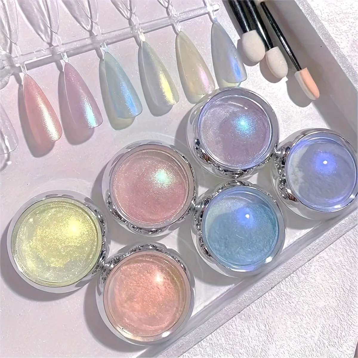 6pcs Shimmering Aurora Nail Powder - Multichrome Metallic Mirror Effect Chameleon Gel Polish - Transforming Holographic 240627