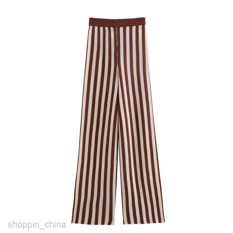 Women's Two Piece Sets Pants Small Fragrance Style Celebrity Knitted Fashion Set Women's Stripe Top Casual Wide Leg Pants Two Piece Set B8
