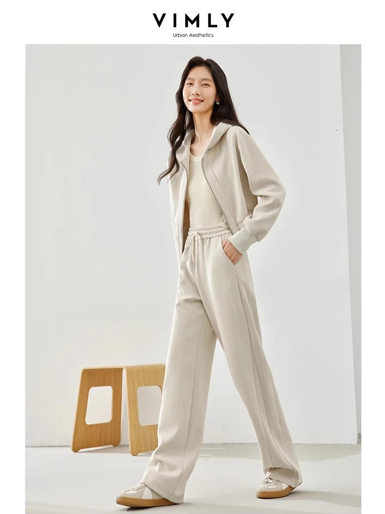 Vimly Womens Tracksuit 2 Piece Pant Sets Spring in Matching Set Zipup Cropped Hoodie Jacket Wide Leg Sweat Women 240627