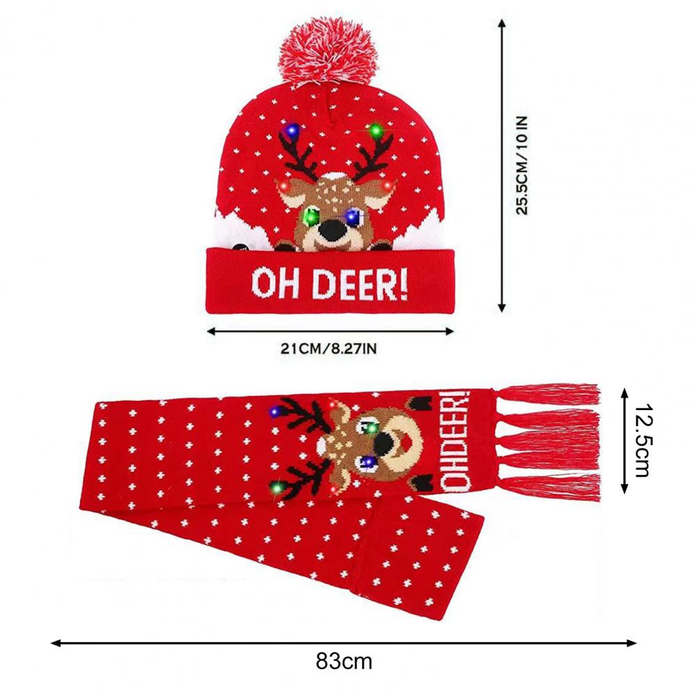 Colorful Led Winter Cap Vibrant Led Christmas Hat Scarf Set Snowflake Santa Elk Print Festive Tassel Beanie For Unisex