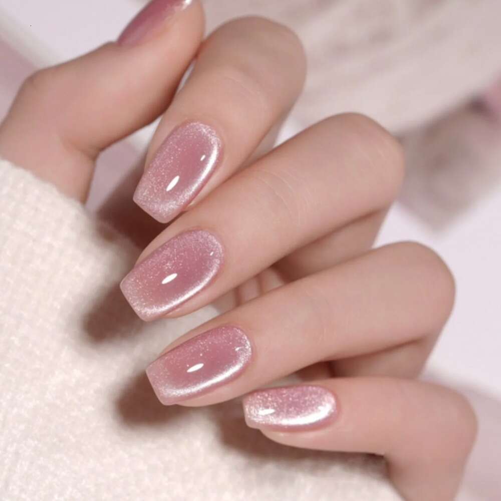 24Pcs Fashion Cat's Eye Fake Square Head French Nail Press on Nails Detachable Rhinestone Waterproof Faux Fingernails F629-9