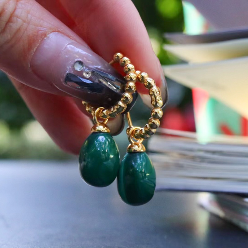 CSJ Elegant Natural Malachite Dangle Earrings Sterling 925 Silver Handmade Jewelry for Women Party Gift