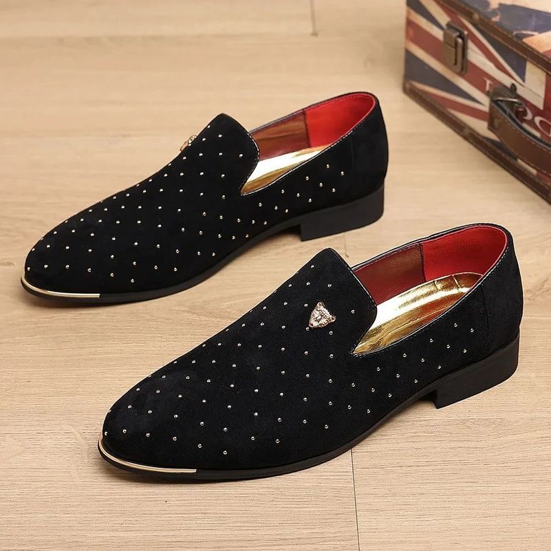 Mens Suede Leather Casual Shoes Mens Fashion Slip-on Rivets Party Wedding Loafers Moccasins Men Light Comfortable Driving Flats 240629