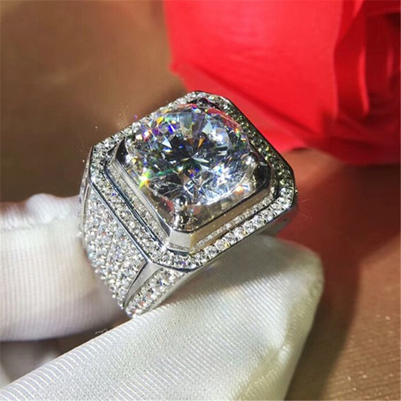 Luxury Solitaire Male 4ct Lab Diamond cz Ring 925 sterling silver Jewelry Engagement Wedding band Rings for men Anniversary gift