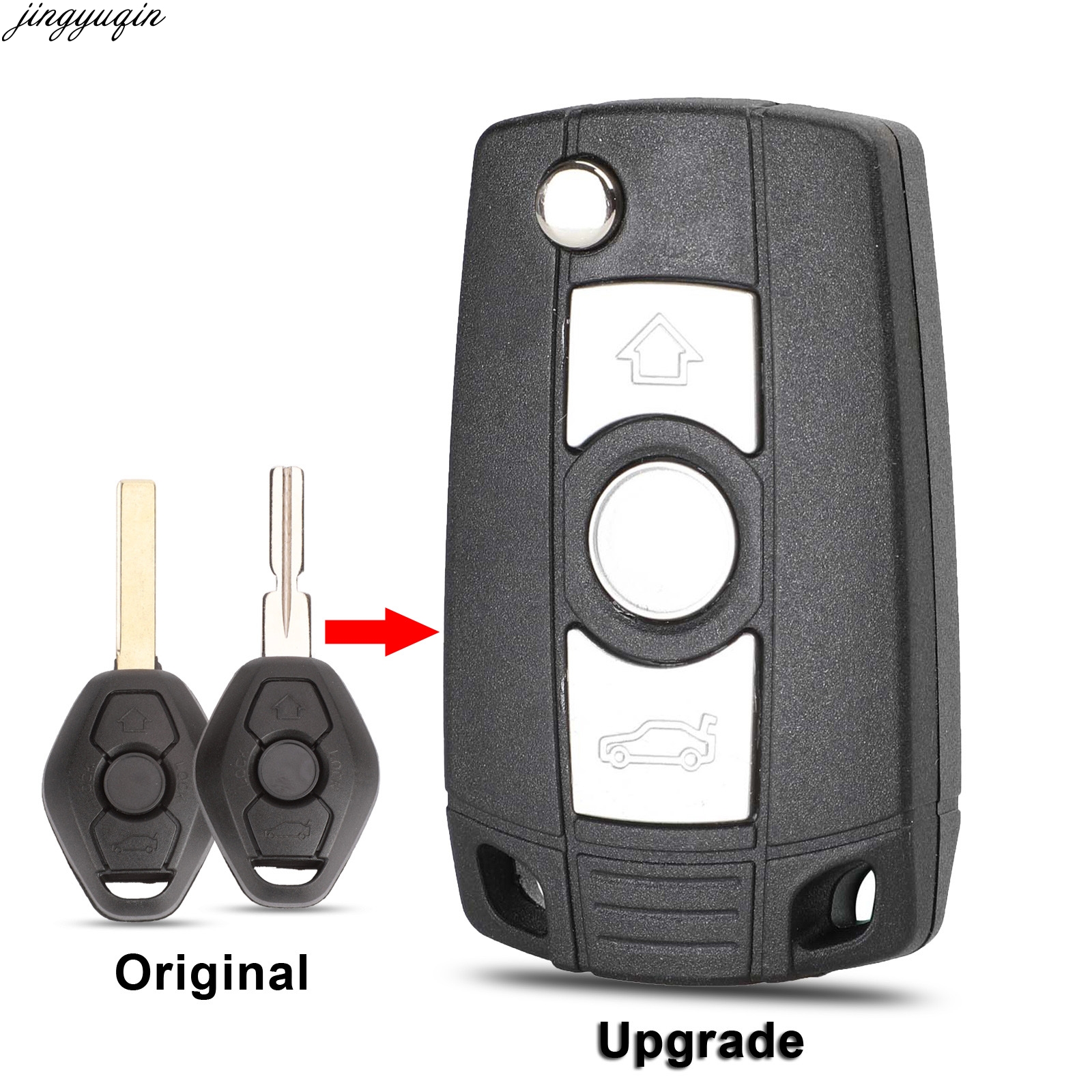 Jingyuqin 3 Buttons Remote Flip Key Shell For BMW E46 E60 E36 E38 E39 E53 E61 E63 E64 E81 E83 E85 E86 1/3/5/7 Series X3 X5 Z3 Z4