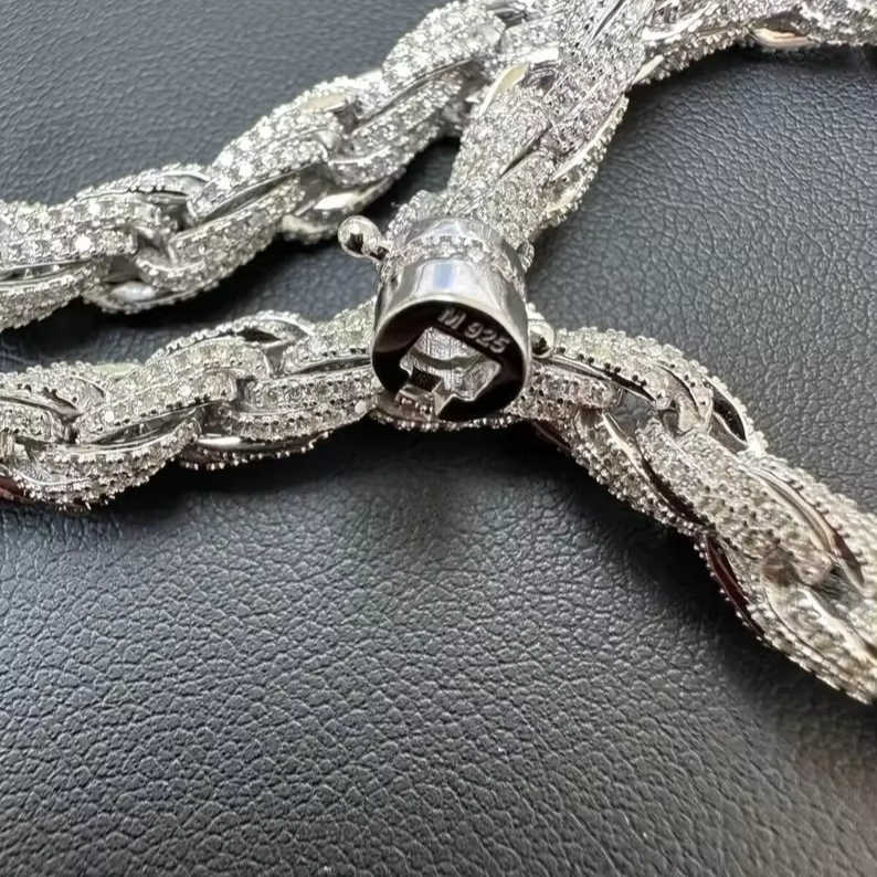 Mens 7.5mm Solid 925 Sterling Silver Moissanite Rope Chains Beautiful Sterling Silver Chains Excellent Cut Customized Jewelry