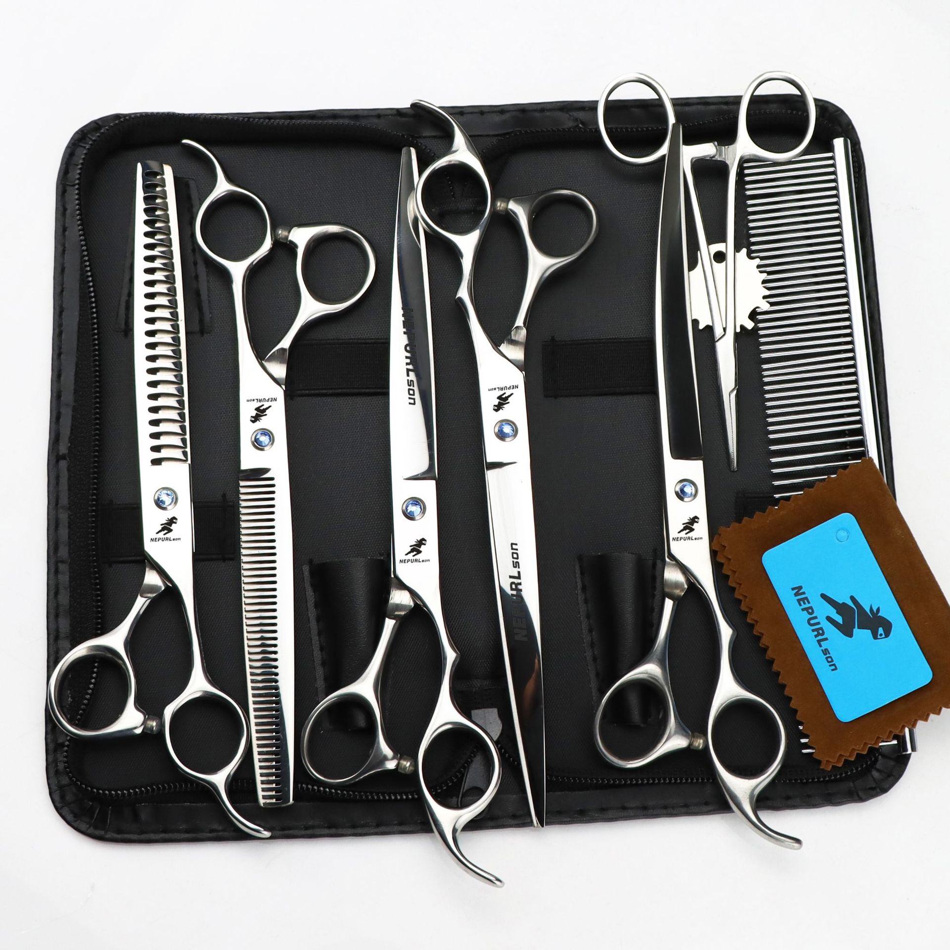 8inch Pet Grooming Scissors Kit Dog Professional Straight Curved Thinning Shears Chunker Thinner Scissors Fishbone Scissors