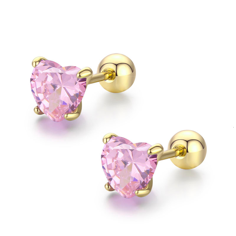 Pink Cubic Cute Zirconia Peach Heart Stud Earrings Screw Back for Women, Kids, Girls - 2024 Pierced Ear Jewelry 4
