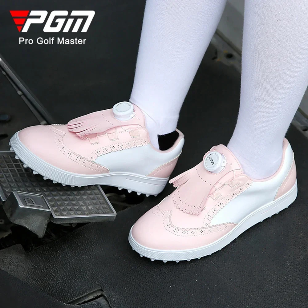 PGM Women Golf Shoes Removable Studs Waterproof Buttons Sports Shoes Non slip Casual Microfiber Leather Sneakers 240625