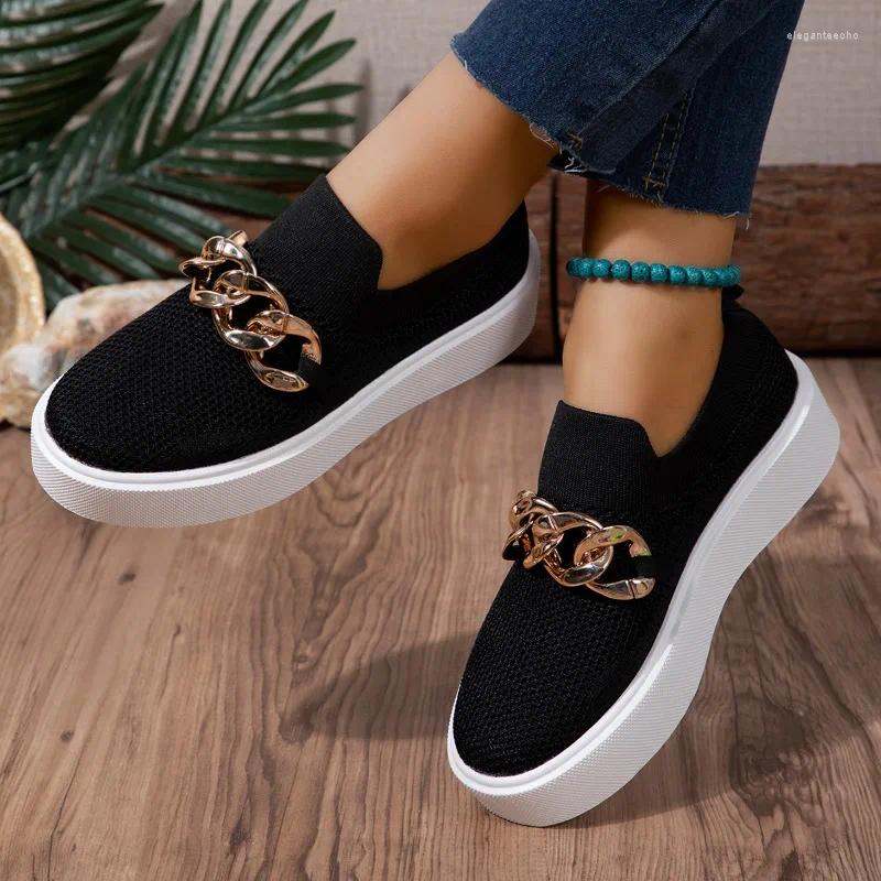Casual Shoes Women Flat Sneakers Autumn 2024 Style Fashion Metal Chain Designer Thick Bottom Vulcanized Shopping