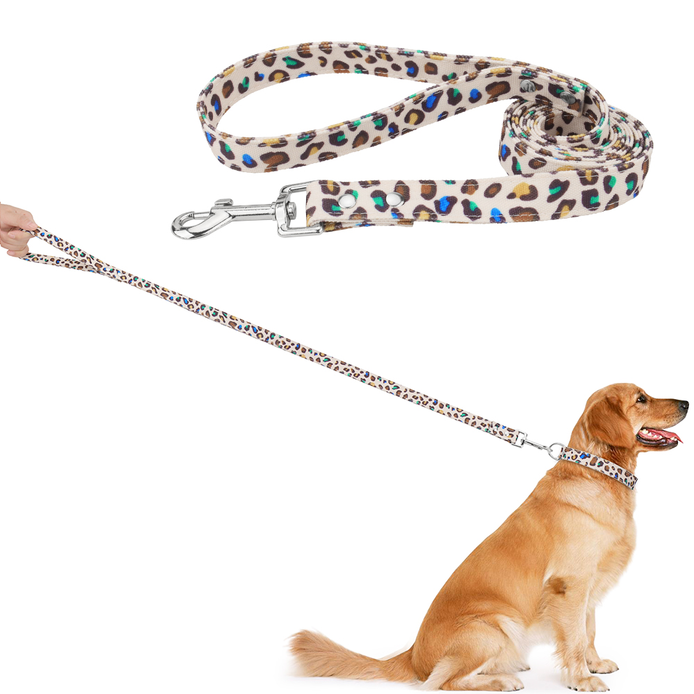 Dog Collars Leash Adjustable Pet Collars for Small Medium Large Dogs and Cat,Canvas Leopard Printing Collar Soft and Comfortable