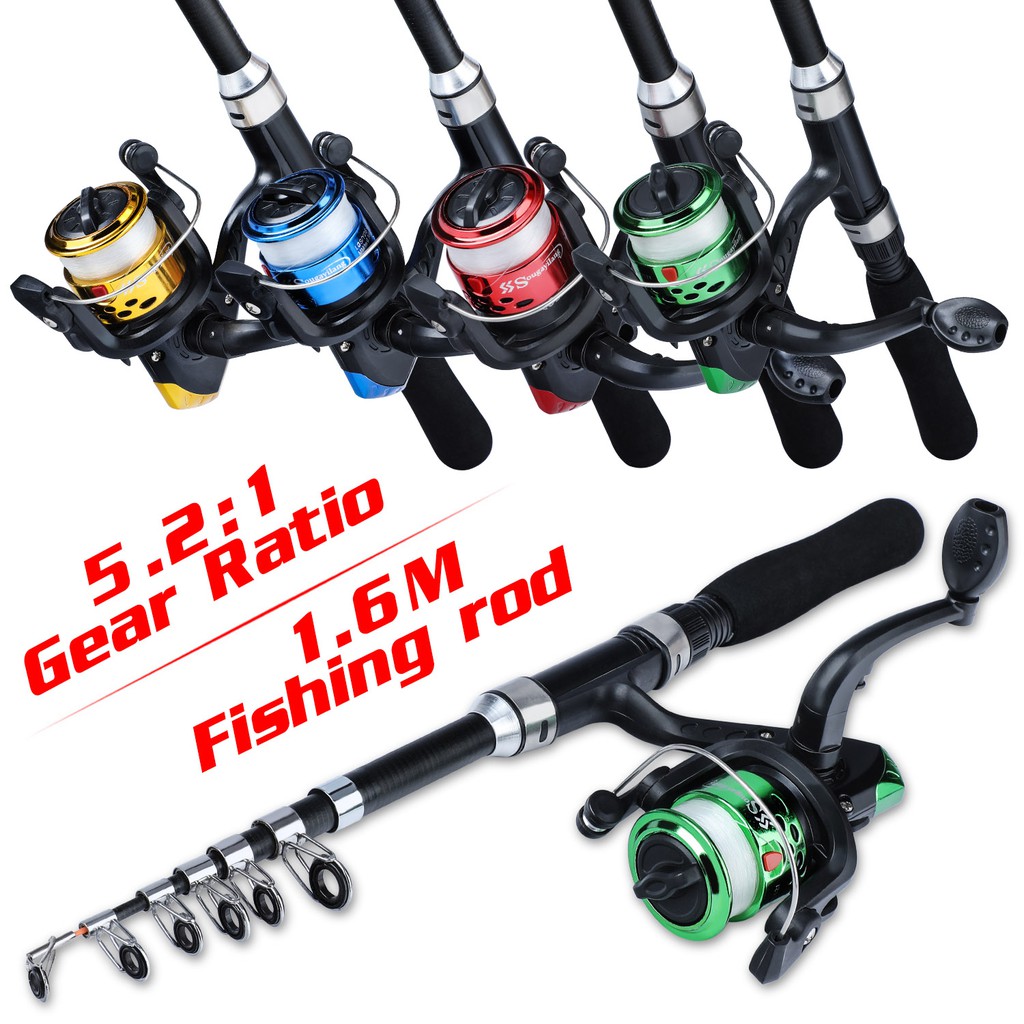 Sougayilang Spinning Fishing Combo 1.6m 7 Sections Spinning Rod and 3BB 5.2:1 High Speed Spinning Fishing Reel Fishing Kit Pesca