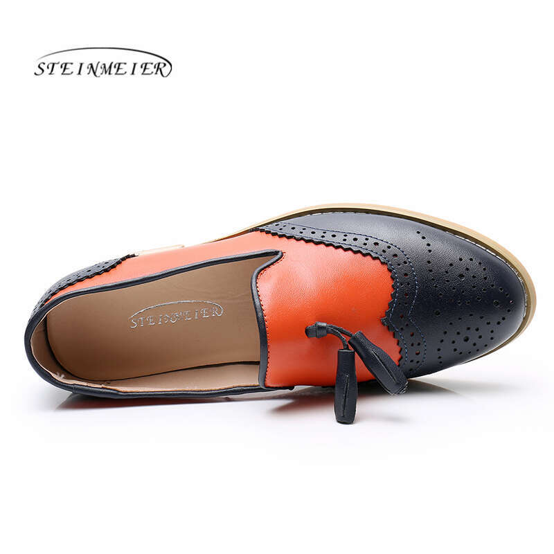 Women Flat Genuine Leather Round Toe Flats Platform Brogues Ladies Summer Woman Gladiator Rubber Sole Shoes 2022