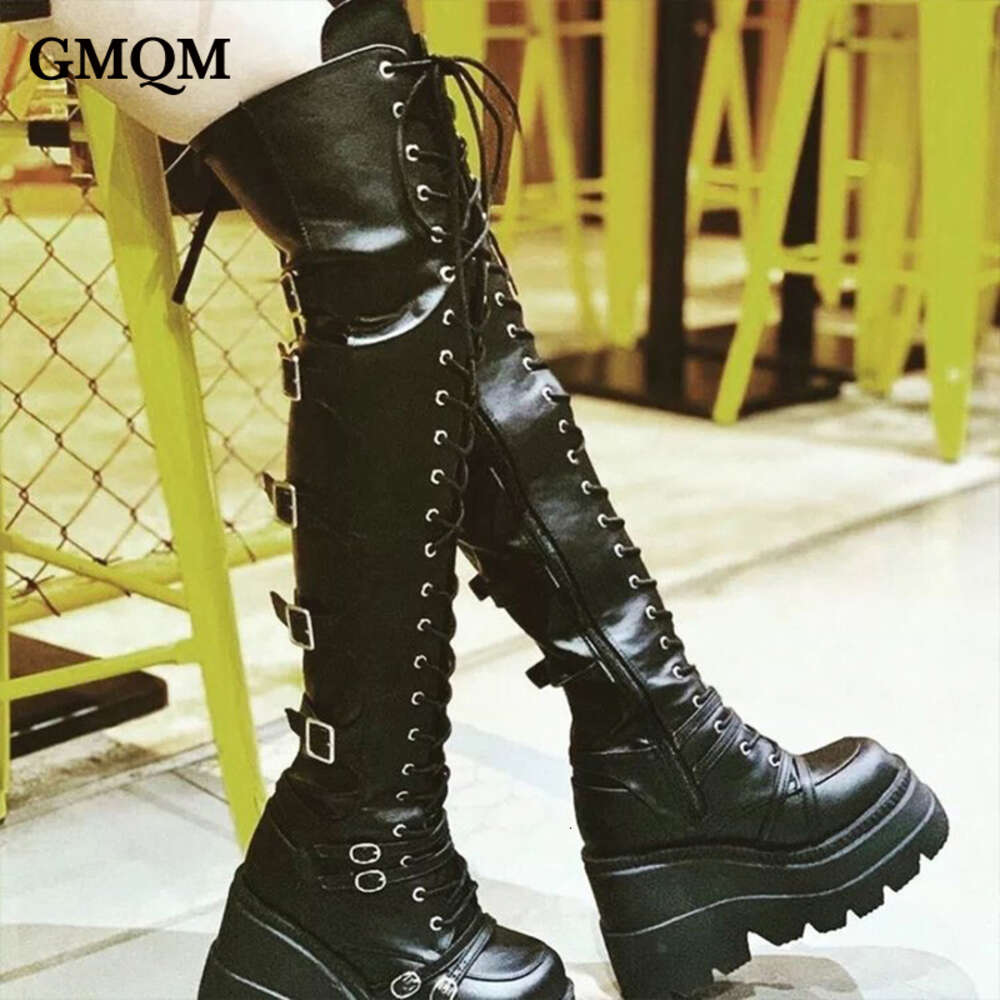 Fashion Women Over The New Platform Heels Lace-Up Sexy Punk Style Long Knee High Boots