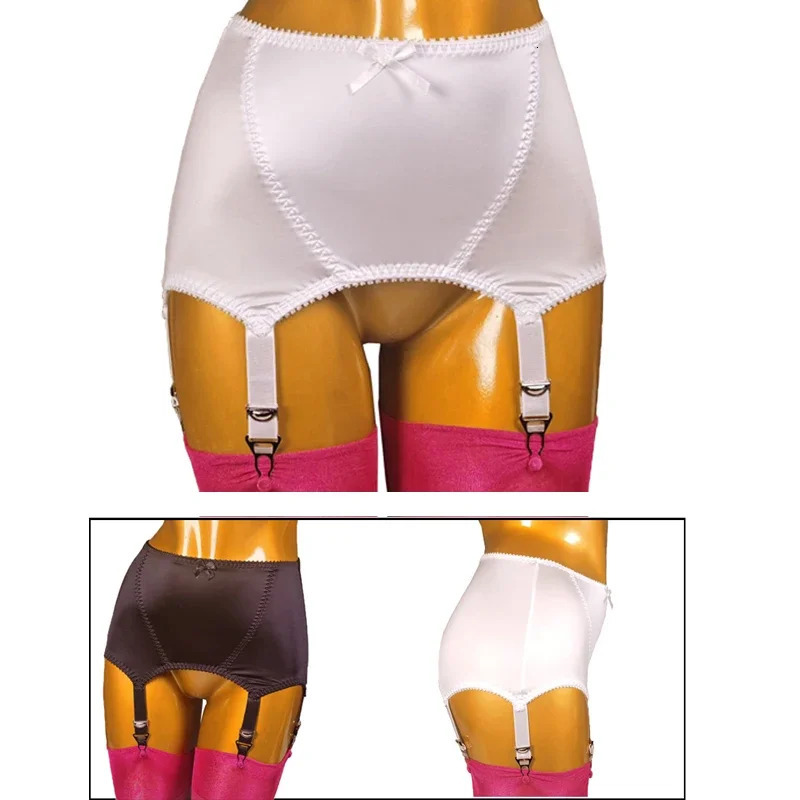 Women Smooth Satin Garter Belt Sexy Bowknot Suspender Belt Exotic Lingerie 6 Straps Clips Garters for Thigh High Stockings 240627