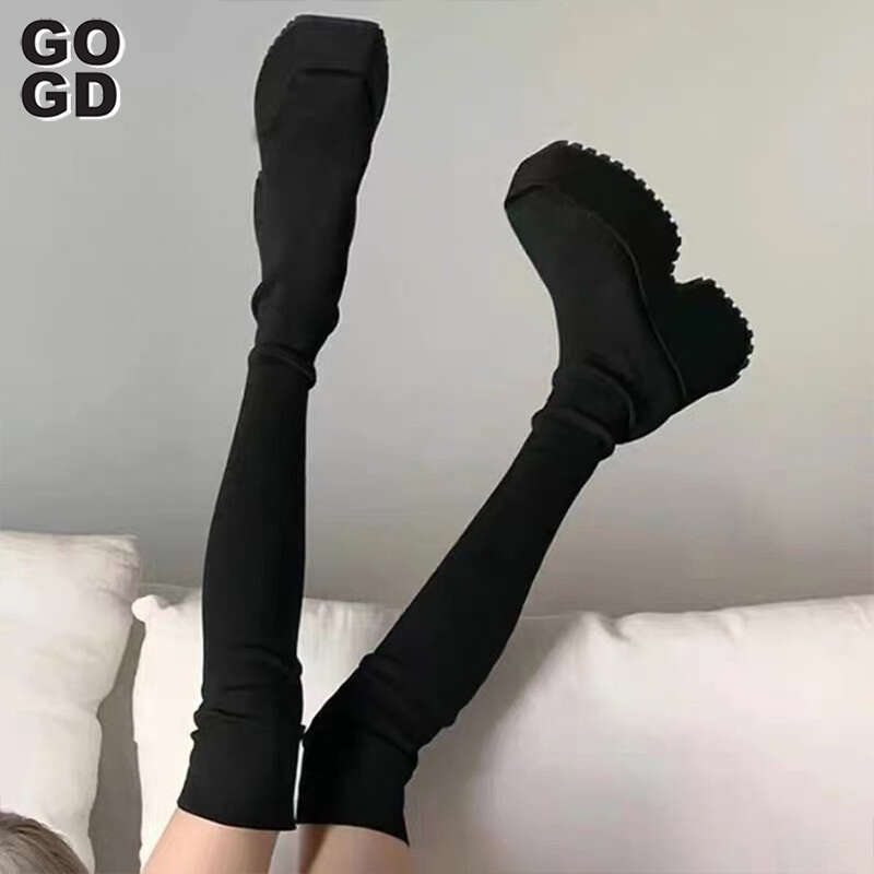 Brand Fashion Women Gothic Platform Ankle New Chunky Heels Halloween Knee High Punk Style Motorcycle Boots