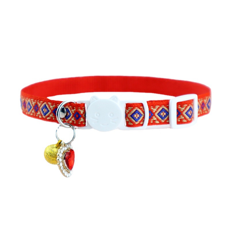 Pet Cat Collar Adjustable Puppy Collar with Bell & Heart Rhinestone Pendant Red Plaid Pet Collar for Cat & Puppy Pet Accessories
