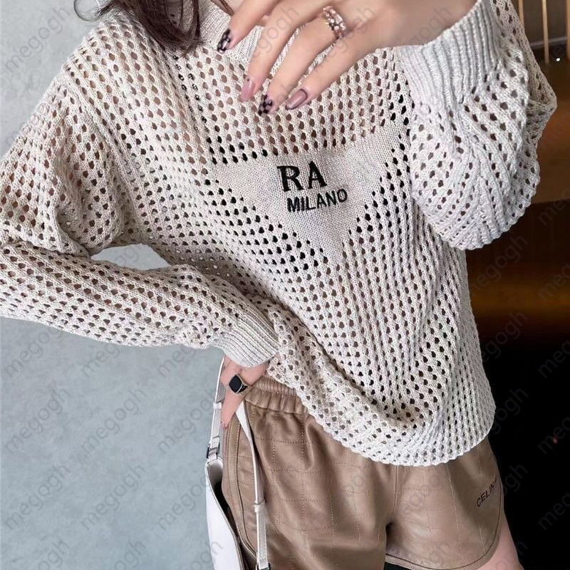 24ss New Hollow Out Knitted Sweater For Women Designers Embroidered Letters Loose Ladies Clothes Girls Versatile Summer Thin Long Sleeved Pullover CXD2406291F8