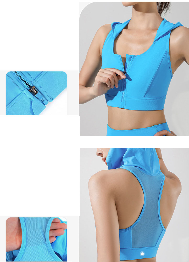 2 Pieces Yoga Sets High Impact Bra With Zipper Hooded Tops Hip Push Up Leggings Gym Workout Clothing Pilates Stretchy Activewear