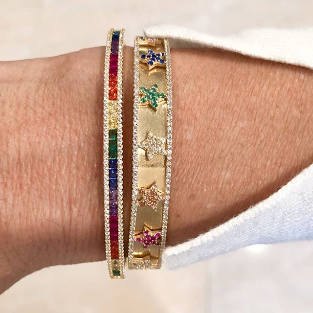 Hot Fine Delicate Bangle&bracelet Rainbow Gradual Bar Geometry Cz Spectacular Open Cuff Bangle Women Girl Christmas Gift 56-58mm