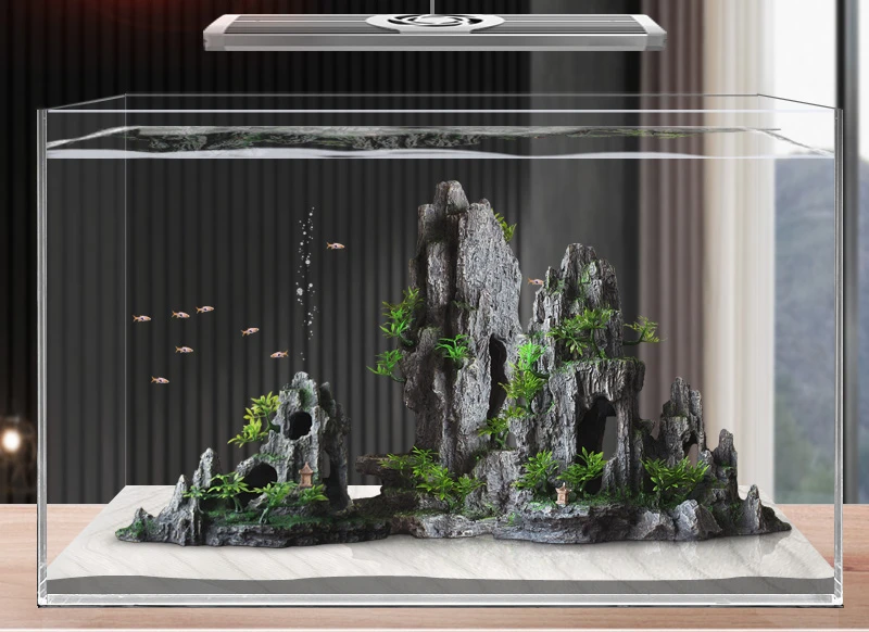 Rockery Mountain Resin Aquarium Landscape View Decoration Hill Hanging Bridge View Ornament Resin Fish Tank Decoration Large