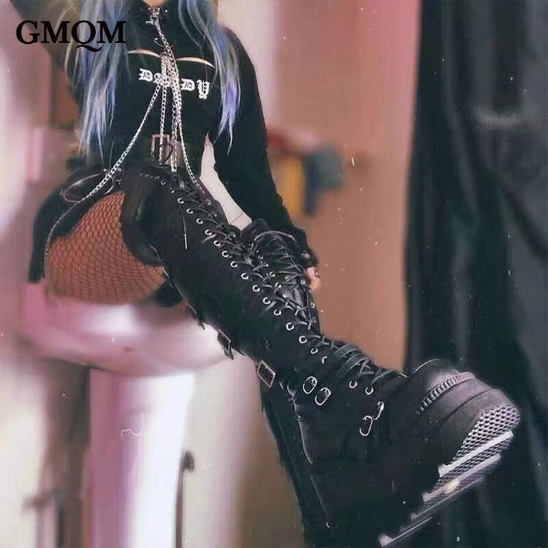 Fashion Women Over The New Platform Heels Lace-Up Sexy Punk Style Long Knee High Boots