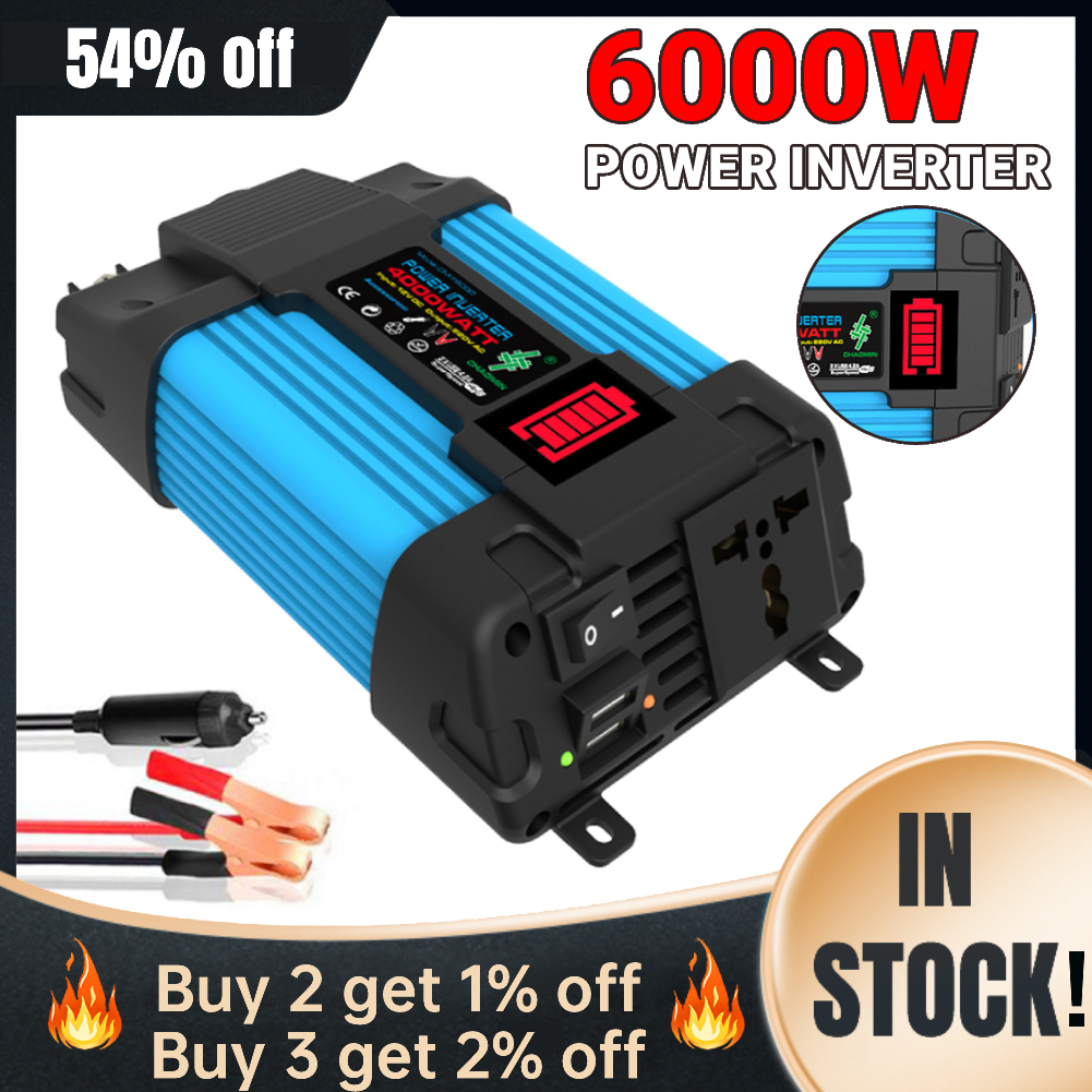 Powerful 6000W Car Power Inverter: 12V to 110/220V LED Voltage Display Dual USB Converter dh5727163