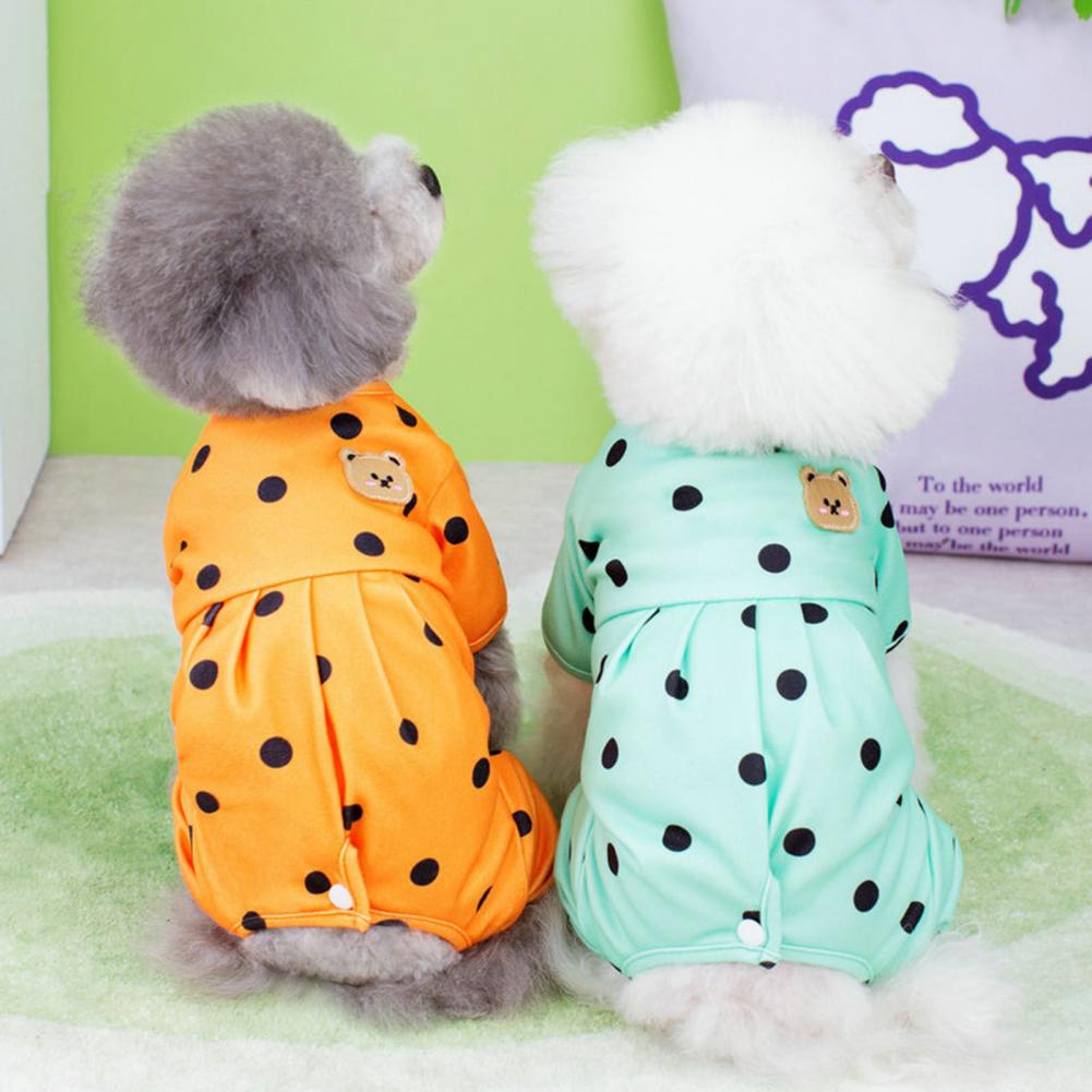 Pretty Dog Pajamas Lightweight Pet Jumpsuit Tail Button Design Decorative Polka Dot Pet Puppy Dog Four-legged Loungewear