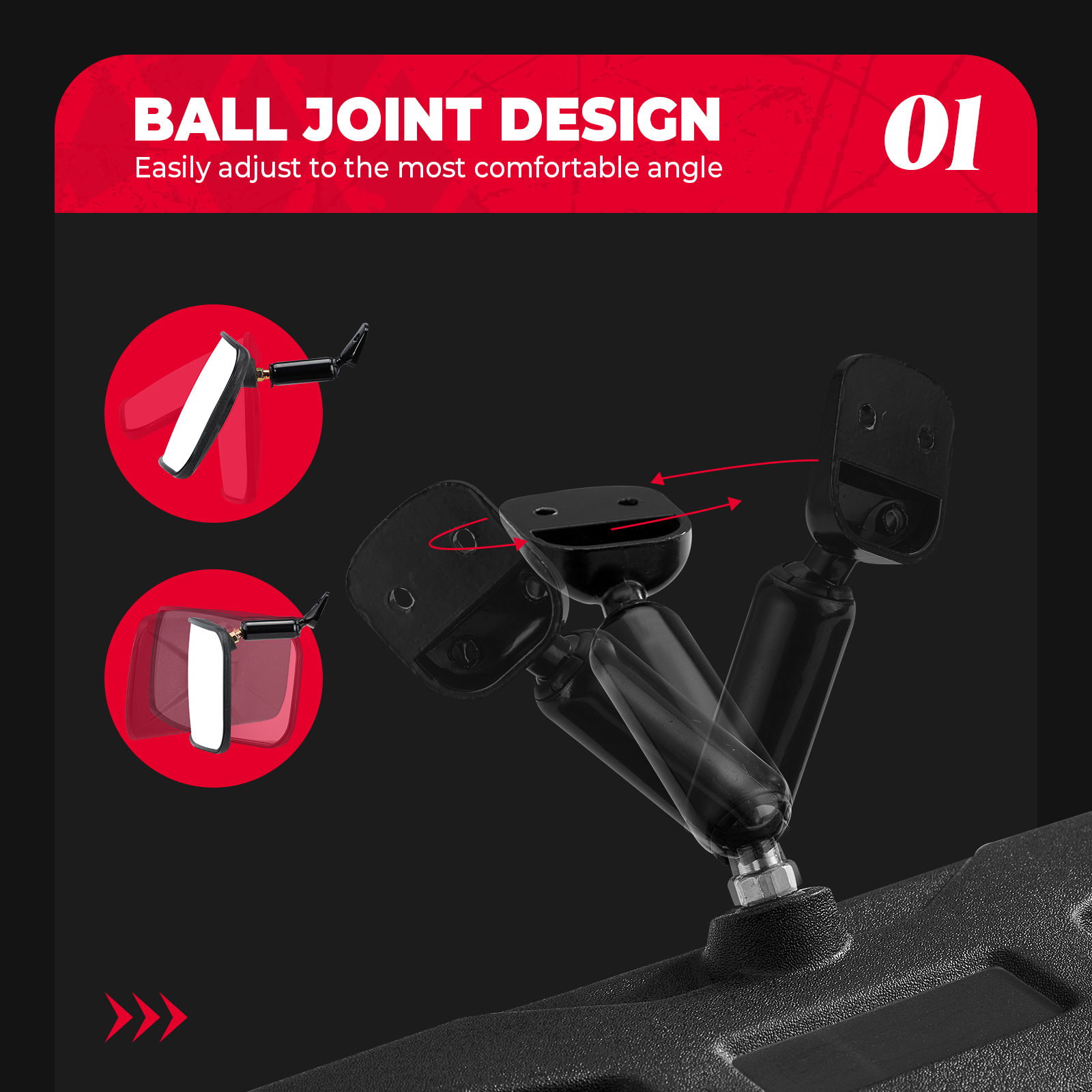 1.75"-2" Rearview Center Mirror Compatible with Polaris RZR 1000 XP for Can-am Maverick X3 Commander for Arctic Cat for Cf moto