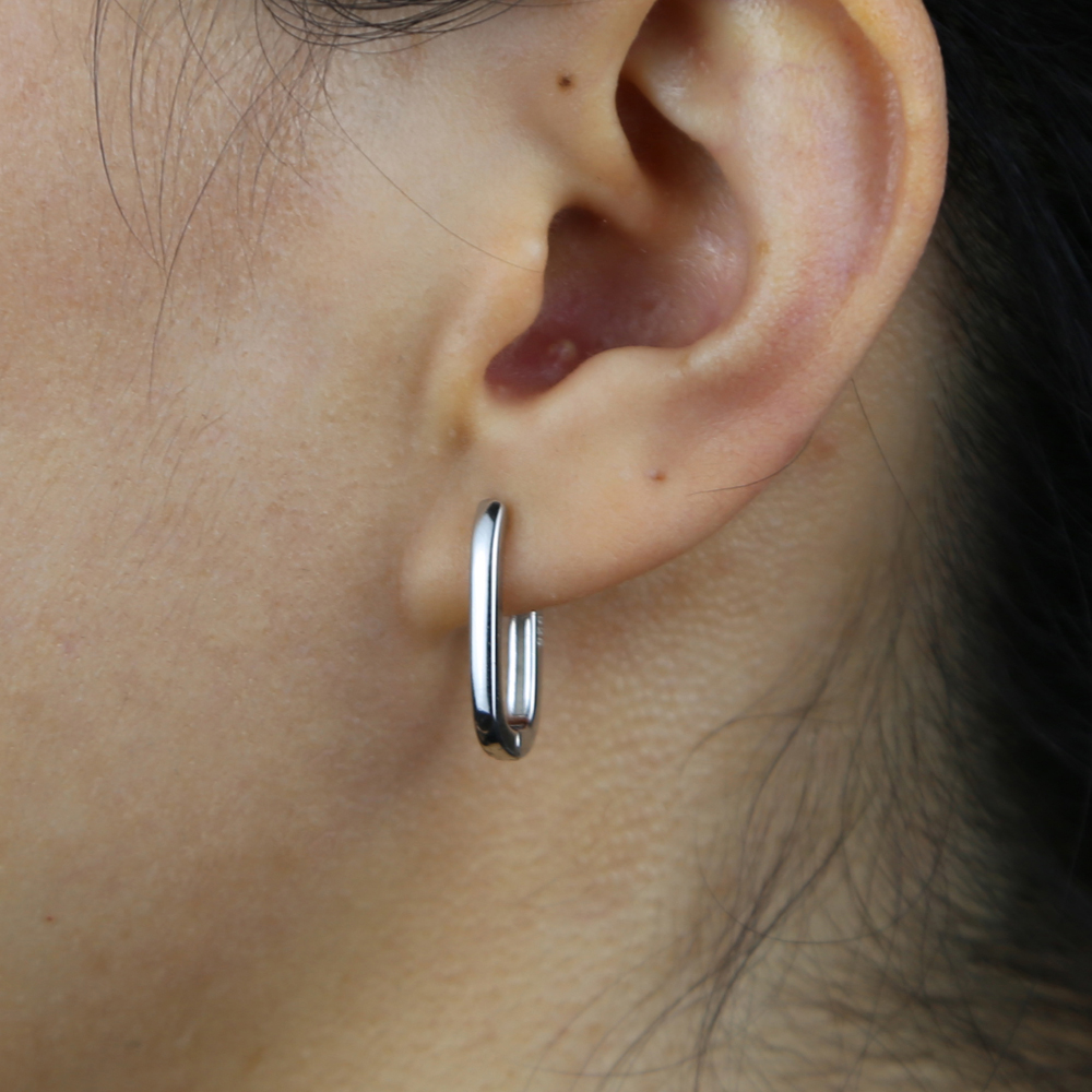 plain high polished rectangle huggie hoop earring for women minimal delicate dainty geometric 925 sterling silver small hoops