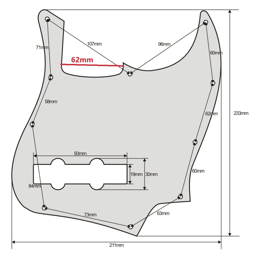 FLEOR Electric Bass Pickguard JB Pick Guard Scratch Plate Black 3Ply & Screws for 10 Hole Jazz JB Bass 4 String