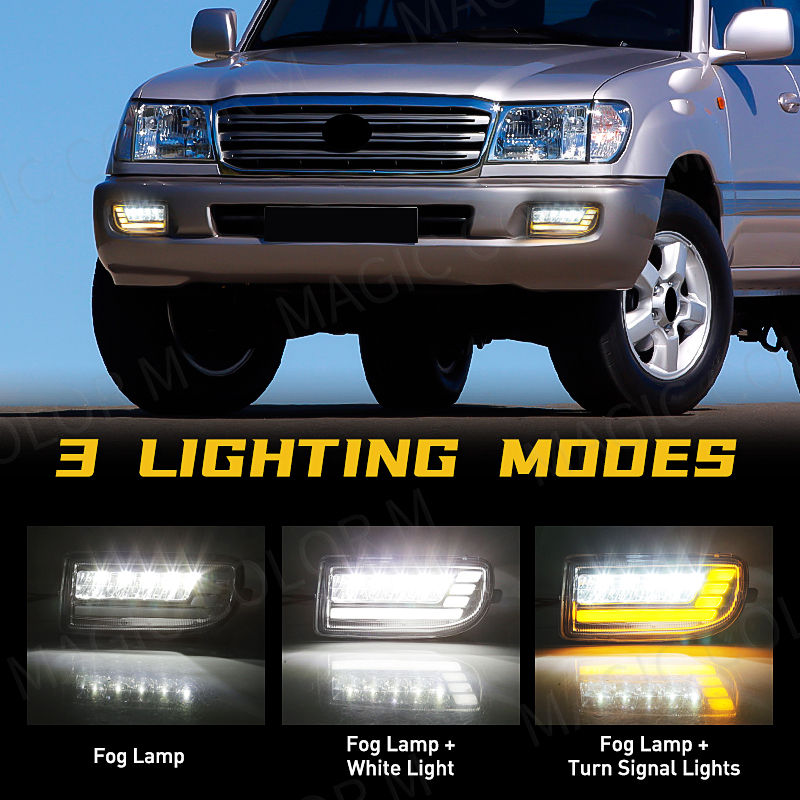 LED Fog Lights For Toyota Land Cruiser 100 LC100 UZJ100 FZJ10 1998-2008 Car DRL Turn Signal Daytime Driving Lamp White Yellow