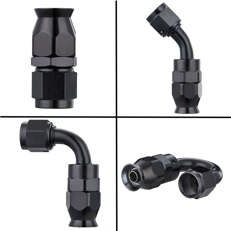 2Pcs AN3 AN4 AN6 AN8 AN10 Straight 0 45 90 180 Degree Reusable Hose End Fitting Adapter For Swivel PTFE Oil Fuel Line Universal