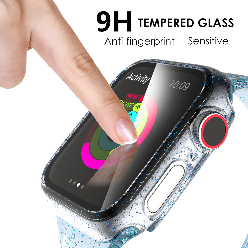 Case for Apple Watch Screen Protector 44mm 42mm 40mm 38mm iWatch Bling Frame with Ultra Thin HD Tempered Glass Cover Luxury