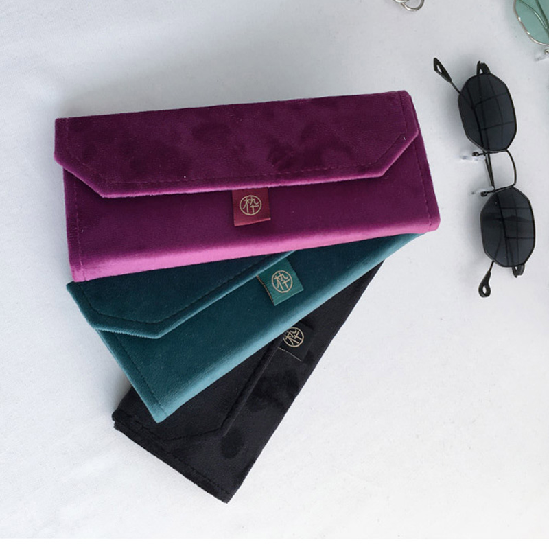 Velvet suede triangle folding glasses case men and women sunglasses box plain glasses spectacle case reading glasses case