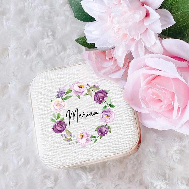 Personalized Jewelry Box Wreath with Name Jewellery Boxes Ring Box Girls Travel Jewellery Case Bridesmaid Proposal Gifts for Her