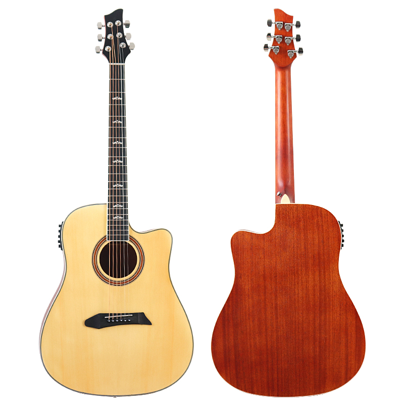 Electric Acoustic Guitar 6 Strings 41 Inch Cutaway Design Good Handicraft Folk Guitar Black Color & Natural color