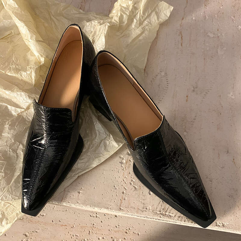 Genuine Leather High Heels Pumps Women Chunky Heel High Heels Low Heel Fashionable Versatile Shoes