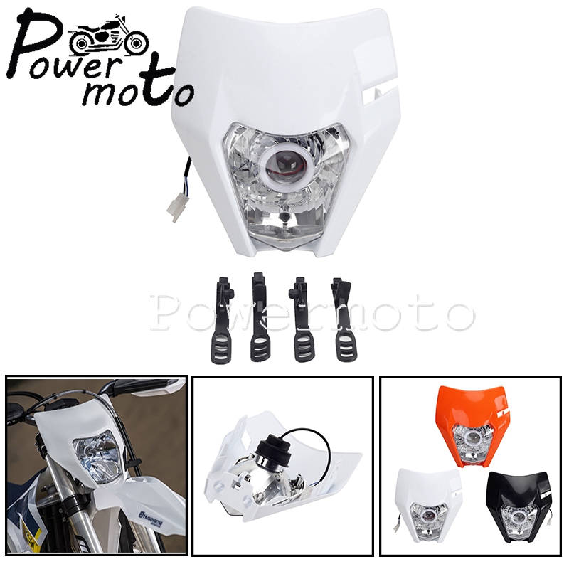 Motocross Fairing LED Headlight & Rubber Strips Headlamps Mask Cover For EXC EXC-F XC-W FC FE TE Dual Sport Dirt Bikes 2013-2021