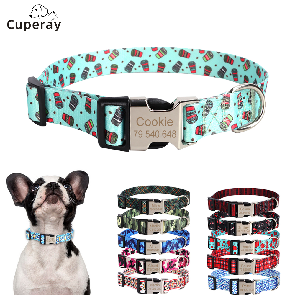 Personalized Custom Dog Collar Free Engraving Pet Name and Phone Collar Adjustable Dog Collar Exquisite Print 12 Color Available