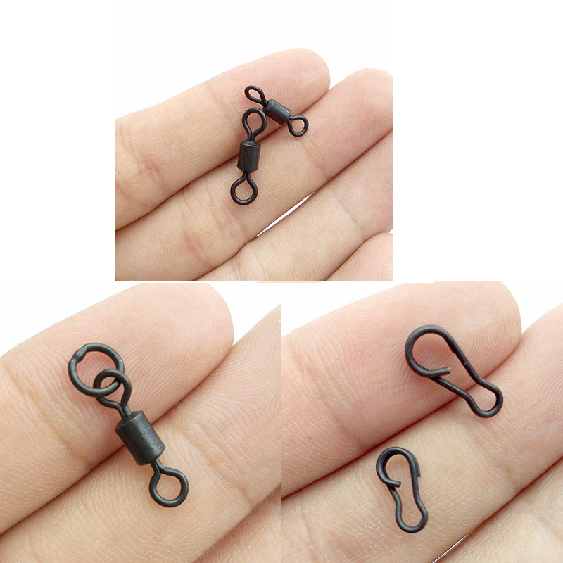 20pcs/lot Matt Black Quick Change Swivels Rolling Swivels with welded ring Snap clips for Carp Fishing connector Accessories
