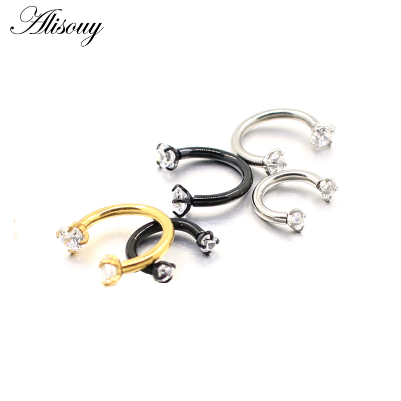 Alisouy 1pc Steel Piercings Ear Studs Segment Ring Nose Ring Lip Eyebrow Piercings Industrial Barbell Body Jewelry Piercing