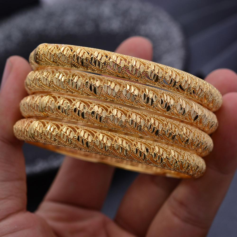24k 4Pcs Gold Color Bangles For women African bridal Bangles Bracelets Gold wedding gifts Ethiopian Bangles jewellery